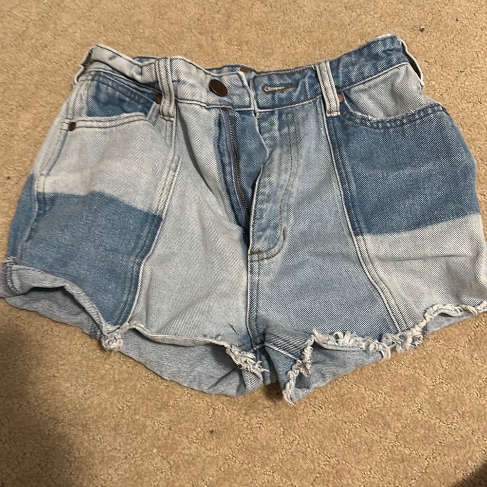 patchwork jean shorts